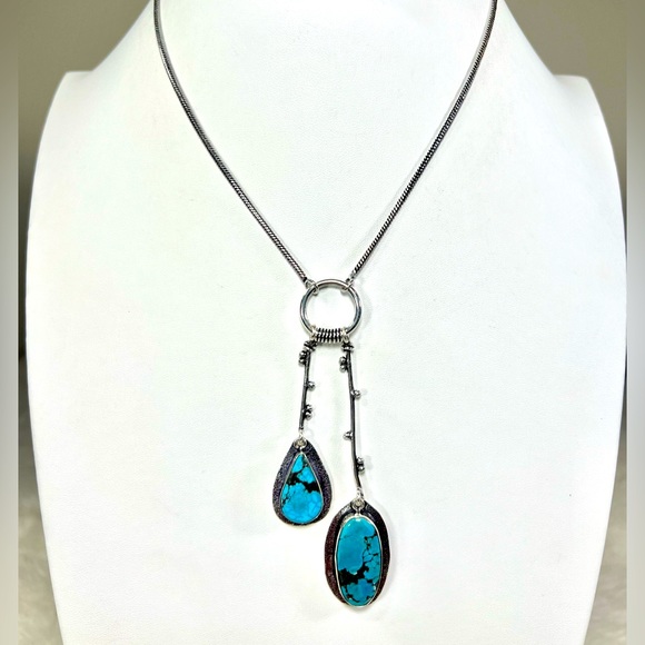 Turquoise 925 Gemstone Lariat Necklace - Picture 1 of 5